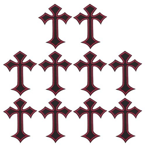 PATIKIL Kreuz bestickte Aufnäher, 10 Stück Kreuz zum Aufnähen oder Aufbügeln, dekorative Aufnäher, 4,1"Lx2,8"W, Schwarz Rot von PATIKIL