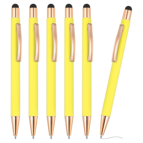 PATIKIL Kugelschreiber mit Stylus-Spitze, 6 Stück Zwei in einem Metallstift Schwarze Tinte 1,0 mm mittlere Spitze Stylus-Stift für Touchscreens Style 2, Gelb von PATIKIL