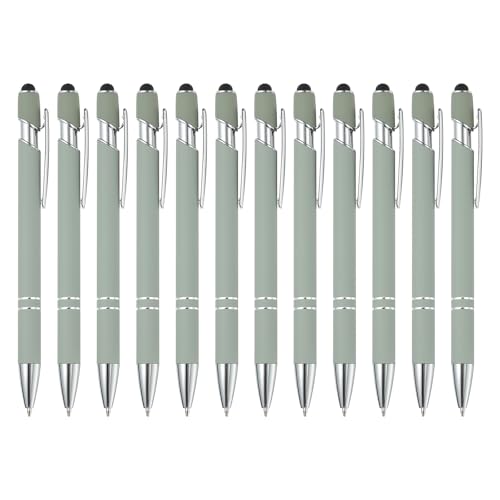 PATIKIL Kugelschreiber mit Touchpen, 12 Stück 2 in 1 Ergonomische Druckkugelschreibe Set, 1.0 mm mittlere Spitze Stylus-Stift Metallstift für Touchscreens Büro Haushalt, Hellgrün von PATIKIL