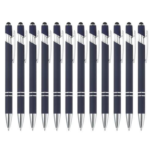 PATIKIL Kugelschreiber mit Touchpen, 12 Stück 2 in 1 Ergonomische Druckkugelschreibe Set, 1.0 mm mittlere Spitze Stylus-Stift Metallstift für Touchscreens Büro und Haushalt, Blau von PATIKIL