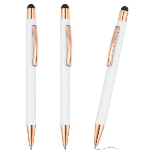 PATIKIL Kugelschreiber mit Touchpen, 3 Stück 2 in 1 Ergonomische Druckkugelschreibe Set, 1.0 mm mittlere Spitze Stylus-Stift Metallstift für Touchscreens Büro und Haushalt, Weiß von PATIKIL