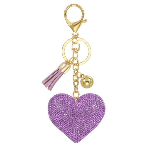 PATIKIL Liebe Schlüsselanhänger Glitzer Strasssteine, Bling Rhinestone Schlüsselanhänger Herz Charm Anhänger für Taschenanhänger Damen Handtaschen Dekor Autoschlüsselanhänger, Lila von PATIKIL