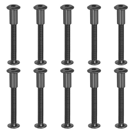 PATIKIL M6 x 45 mm Sechskantschrauben, 10er-Set Buchschrauben Verbindungsschrauben Sechskant-Antrieb Kappe Bolzen Muttern für Scrapbook Leder Gürtel Album Foto Möbelreparatur, Schwarz von PATIKIL