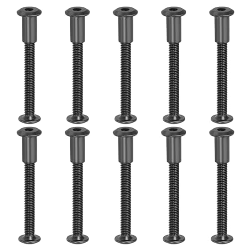 PATIKIL M6 x 50 mm Sechskantschrauben, 10er-Set Buchschrauben Verbindungsschrauben Sechskant-Antrieb Steckschrauben Muttern für Scrapbook Leder Gürtel Album Foto Möbelreparatur, Schwarz von PATIKIL