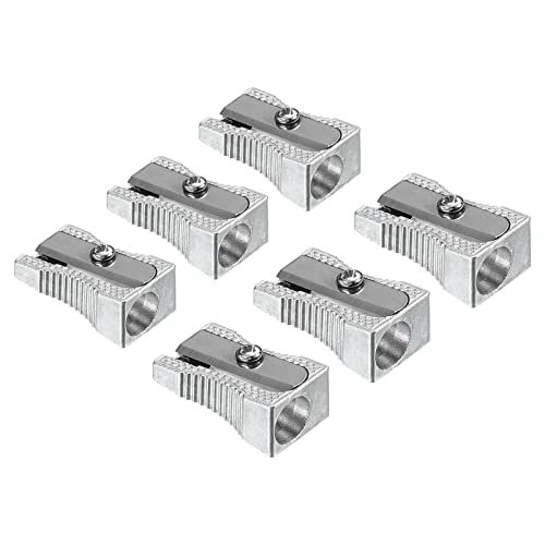 PATIKIL Metall Bleistiftspitzer 6 Pack Aluminium Legierung Mini Manueller Bleistiftspitzer mit Einzelnes Loch für Büro Klassenzimmer Kunst Malerei Silber von PATIKIL