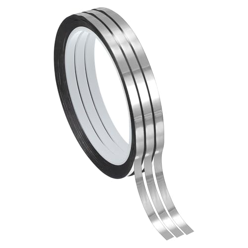 PATIKIL Metallisierte Polyesterfilm-Band 5mm x 50 Meter, 3er-Pack Metallisches Dekorband Glänzendes Silber Klebeband Spiegelband für Detailing Akzentwand Grafikkunst Boot Trim Wände von PATIKIL