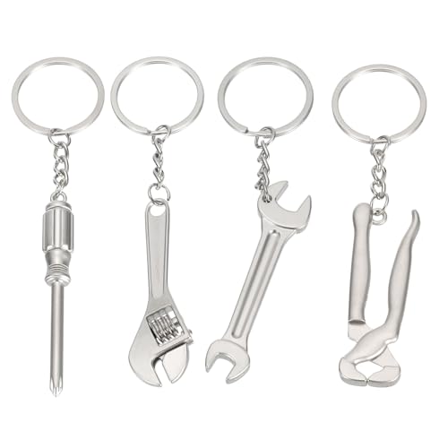 PATIKIL Mini Handwerkzeug Schlüsselanhänger, 4er Pack Metall Hardware Schraubenschlüssel Werkzeug Schraubenschlüssel Anhänger für Schraubenzieher Hammer Klaue Schlüsselanhänger, Silber von PATIKIL