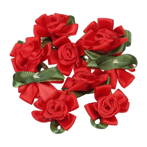 PATIKIL Mini Satinbandrosen, 20 Stück kleine Stoffblumen mit grünen Blättern für Bastelprojekte, Verzierungen, Applikationen, Rot PATIKIL Mini Satinbandrosen, 20 Stück kleine Stoffblumen mit grünen Blättern für Bastelprojekte, Verzierungen, Applikationen, Rot von PATIKIL