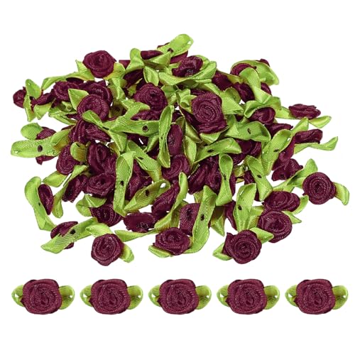 PATIKIL Mini Satinrosen, 100 Stück winzige Stoffblumen mit grünen Blättern, Verzierungen, Rosettenapplikationen für DIY-Basteln, Nähen, Hochzeit, Dunkelrot PATIKIL Mini Satinrosen, 100 Stück winzige Stoffblumen mit grünen Blättern, Verzierungen, Rosettenapplikationen für DIY-Basteln, Nähen, Hochzeit, Dunkelrot von PATIKIL