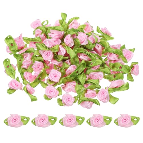 PATIKIL Mini Satinrosen, 100 Stück winzige Stoffblumen mit grünen Blättern, Verzierungen, Rosettenapplikationen für DIY-Basteln, Nähen, Hochzeit, Pink PATIKIL Mini Satinrosen, 100 Stück winzige Stoffblumen mit grünen Blättern, Verzierungen, Rosettenapplikationen für DIY-Basteln, Nähen, Hochzeit, Pink von PATIKIL
