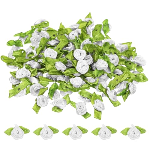 PATIKIL Mini Satinrosen, 100 Stück winzige Stoffblumen mit grünen Blättern, Verzierungen, Rosettenapplikationen für DIY-Basteln, Nähen, Hochzeit, Weiß PATIKIL Mini Satinrosen, 100 Stück winzige Stoffblumen mit grünen Blättern, Verzierungen, Rosettenapplikationen für DIY-Basteln, Nähen, Hochzeit, Weiß von PATIKIL