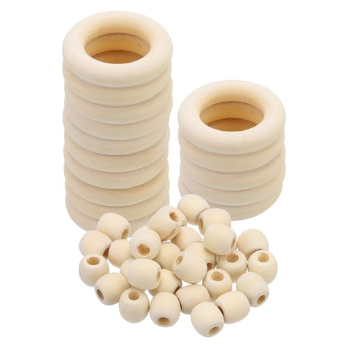 PATIKIL Natürliche Holzringe und unbehandelte Holzperlen-Set, 15 Stück 50mm Holzreifen & 30 Stück 17mm Holzfarbene runde lose Perlen für DIY-Anhänger, Makramee-Wanddekoration PATIKIL Natürliche Holzringe und unbehandelte Holzperlen-Set, 15 Stück 50mm Holzreifen & 30 Stück 17mm Holzfarbene runde lose Perlen für DIY-Anhänger, Makramee-Wanddekoration von PATIKIL