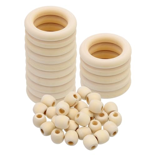 PATIKIL Natürliche Holzringe und unbehandelte Holzperlen-Set, 15 Stück 55mm Holzreifen & 30 Stück 17mm Holzfarbene runde lose Perlen für DIY-Anhänger, Makramee-Wanddekoration PATIKIL Natürliche Holzringe und unbehandelte Holzperlen-Set, 15 Stück 55mm Holzreifen & 30 Stück 17mm Holzfarbene runde lose Perlen für DIY-Anhänger, Makramee-Wanddekoration von PATIKIL