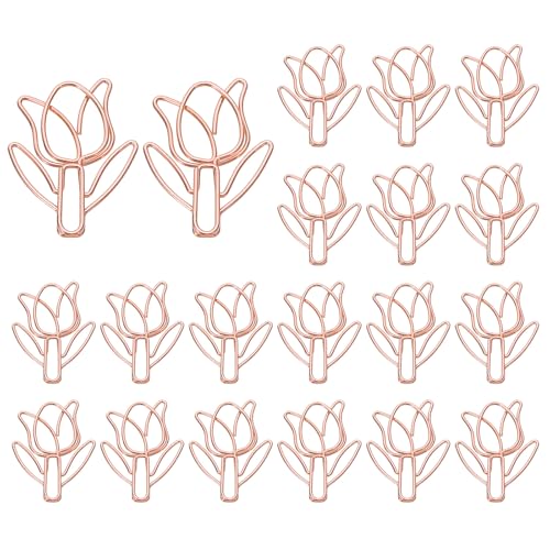 PATIKIL Niedlicher Büroklammer, 20 Stück Tulpenform Büroklammer Metall Lustige Lesezeichen Planer Clips Klammer für Zuhause Bürobedarf Schreibtisch Datei Organisation, Roségold von PATIKIL