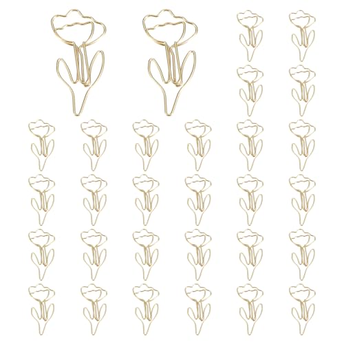 PATIKIL Niedlicher Büroklammer, 30 Stück Blumenform Büroklammer Metall Lustige Lesezeichen Planer Clips Klammer für Zuhause Bürobedarf Schreibtisch Datei Organisation, Gold von PATIKIL
