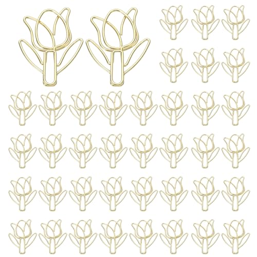 PATIKIL Niedlicher Büroklammer, 40 Stück Tulpenform Büroklammer Metall Lustige Lesezeichen Planer Clips Klammer für Zuhause Bürobedarf Schreibtisch Datei Organisation, Gold von PATIKIL