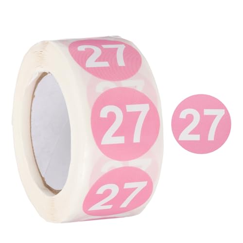 PATIKIL Nummer 27 Kreisaufkleber, 1 Zoll runde farbcodierte selbstklebende Nummernaufkleber 500 Etiketten/Rolle für die Organisation zu Hause und im Büro, Pink mit weißem Text PATIKIL Nummer 27 Kreisaufkleber, 1 Zoll runde farbcodierte selbstklebende Nummernaufkleber 500 Etiketten/Rolle für die Organisation zu Hause und im Büro, Pink mit weißem Text von PATIKIL