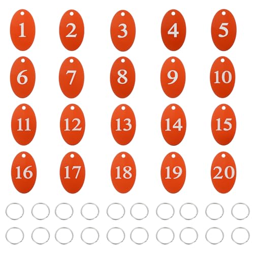 PATIKIL Nummernschilder 1–20, Zahlen-Schlüsselanhänger, Aluminium, nummeriert, Metall, oval, mit Schlüsselringen für Organizer, Verkaufsbügel, Kleideretiketten, Ausweis, Orange, 20 Stück PATIKIL Nummernschilder 1–20, Zahlen-Schlüsselanhänger, Aluminium, nummeriert, Metall, oval, mit Schlüsselringen für Organizer, Verkaufsbügel, Kleideretiketten, Ausweis, Orange, 20 Stück von PATIKIL