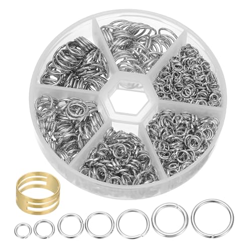 PATIKIL Offene Sprungringe, 1050 Stück 4/5/6/7/8/10mm Runde Ring Charm Loops Verbinder für Schmuckherstellung DIY Bastel Schlüsselanhänger Halsketten Ohrringe, Silberton von PATIKIL