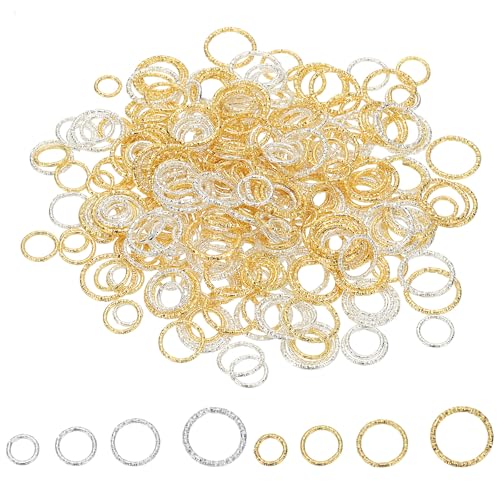 PATIKIL Offene Sprungringe, 600 Stück 8/10/12/15mm Runde Ring Charm Loops Verbinder für Schmuckherstellung DIY Bastel Schlüsselanhänger Halsketten Ohrringe, Gold Ton/Silber Ton von PATIKIL