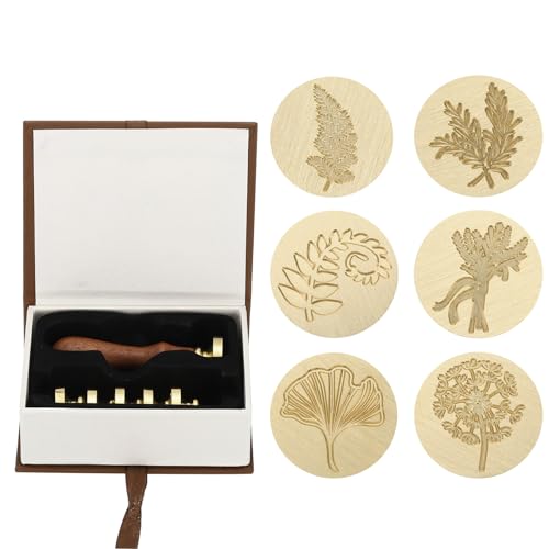 PATIKIL Pflanzenwachs-Siegelstempel-Set, Blumen-Siegelstempel mit Holzgriff, Geschenkbox mit Blättern und Zweigen, Vintage-Dekoration, Stil 1 von PATIKIL