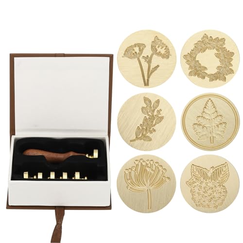 PATIKIL Pflanzenwachs-Siegelstempel-Set, Blumen-Siegelstempel mit Holzgriff, Geschenkbox mit Blättern und Zweigen, Vintage-Dekoration, Stil 2 von PATIKIL