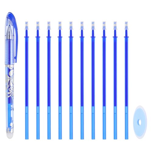 PATIKIL Radierbare Gel-Stifte mit 10 Nachfüllungen & 1 Radiergummi, 0,5 mm Hitze-Radierbare Stifte für Stoff Blaue Tinte Stoffmarkierungsstift für Nähen Quilten Planer Schreiben von PATIKIL