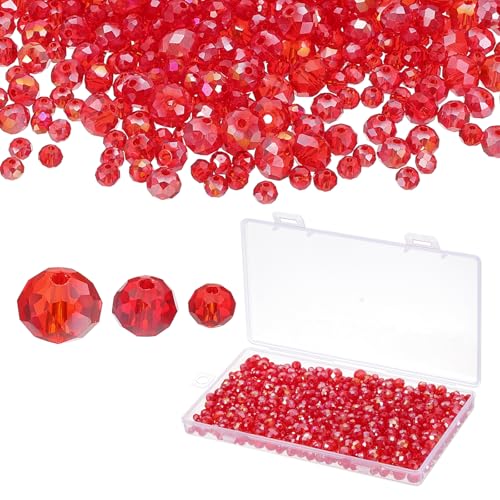 PATIKIL Rondelle Kristallperlen, 1000 Stück 4-8mm Facettierte Glaslose Perlen Briolette Form Perlen für Schmuckherstellung Armbänder DIY Bastelprojekte, Rot Beschichtet AB von PATIKIL