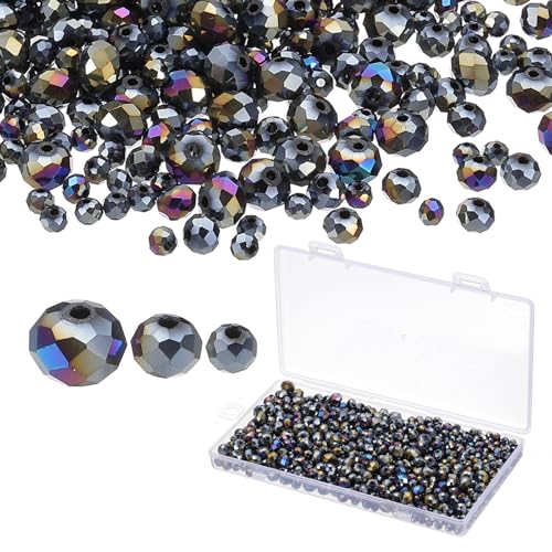 PATIKIL Rondelle Kristallperlen, 1000 Stück 4-8mm Facettierte Glaslose Perlen Briolette Form Perlen für Schmuckherstellung Armbänder DIY Bastelprojekte, Schwarz Plating AB PATIKIL Rondelle Kristallperlen, 1000 Stück 4-8mm Facettierte Glaslose Perlen Briolette Form Perlen für Schmuckherstellung Armbänder DIY Bastelprojekte, Schwarz Plating AB von PATIKIL