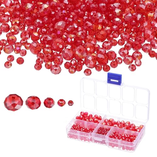 PATIKIL Rondelle Kristallperlen, 712 Stück 3-10mm Facettierte Glaslose Perlen Briolette Form Perlen für Schmuckherstellung Armbänder Halsketten DIY Handwerk, Rot PATIKIL Rondelle Kristallperlen, 712 Stück 3-10mm Facettierte Glaslose Perlen Briolette Form Perlen für Schmuckherstellung Armbänder Halsketten DIY Handwerk, Rot von PATIKIL