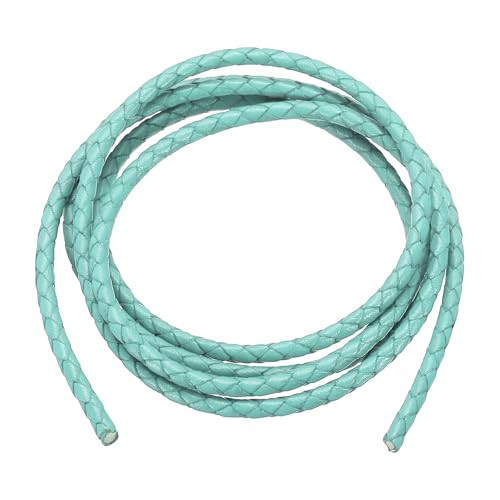 PATIKIL Rund Geflochtener Lederband, 4mm Rund Geflochtener Lederband Seil Gefaltet für Handwerk Schmuckherstellung Halskette Armbänder, Hellgrün (1.1 Yards) von PATIKIL