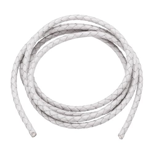 PATIKIL Rund Geflochtener Lederband, 4mm Rund Geflochtener Lederband Seil Gefaltet für Handwerk Schmuckherstellung Halskette Armbänder, Weiß (1,1 Yards) von PATIKIL