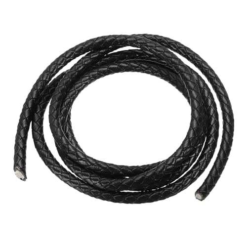 PATIKIL Rund Geflochtener Lederband, 5mm Rund Geflochtener Lederband Seil Gefaltet für Handwerk Schmuckherstellung Halskette Armbänder, Schwarz (1.1 Yards) von PATIKIL