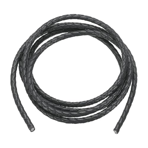 PATIKIL Rund Geflochtenes Lederband, 1m Lang 4mm Drahtdurchmesser Geflochtenes Lederband Seil Gefaltet Leder Schnur für Handwerk Schmuckherstellung Halskette Armbänder, Dunkelgrau von PATIKIL