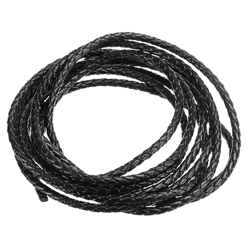 PATIKIL 2m Lederschnur Rund Geflochten, 3mm Rundes Geflochtenes Kordelseil aus Echtem Leder Gefaltet für Bastelarbeiten Schmuckherstellung Halsketten Armbänder DIY, Schwarz von PATIKIL