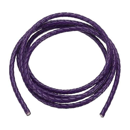 PATIKIL Rund Geflochtenes Lederband, 4mm Rund Geflochtenes Lederband Seil Gefaltet für Handwerk Schmuckherstellung Halskette Armbänder, Dunkellila (1,1 Yards) von PATIKIL