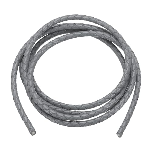 PATIKIL Rund Geflochtenes Lederband, 4mm Rund Geflochtenes Lederband Seil Gefaltet für Handwerk Schmuckherstellung Halskette Armbänder, Hellgrau (1,1 Yards) von PATIKIL