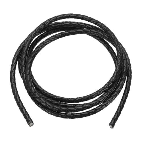 PATIKIL Rund Geflochtenes Lederband, 4mm Rund Geflochtenes Lederband Seil Gefaltet für Handwerk Schmuckherstellung Halskette Armbänder, Schwarz (1,1 Yards) von PATIKIL