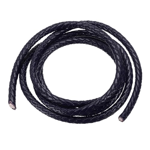 PATIKIL Rund Geflochtenes Lederband, 5mm Rund Geflochtenes Lederband Seil Gefaltet für Handwerk Schmuckherstellung Halskette Armbänder, Blau (1,1 Yards) von PATIKIL