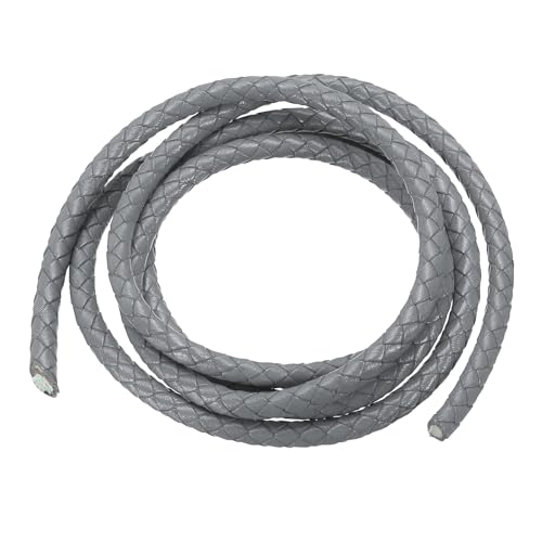 PATIKIL Rund Geflochtenes Lederband, 5mm Rund Geflochtenes Lederband Seil Gefaltet für Handwerk Schmuckherstellung Halskette Armbänder, Hellgrau (1,1 Yards) von PATIKIL