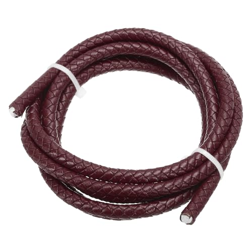 PATIKIL Rund Geflochtenes Lederband, 6mm Geflochtenes Echtes Lederband Schnur Seil Gefaltetes Lederstreifen für Schmuckherstellung Handwerk Halsketten Armbänder, Burgunderrot (1,1 Yards) von PATIKIL