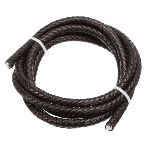 PATIKIL Rund Geflochtenes Lederband, 6mm Geflochtenes Echtes Lederband Schnur Seil Gefaltetes Lederstreifen für Schmuckherstellung Handwerk Halsketten Armbänder, Dunkelbraun(1.1Yards) von PATIKIL