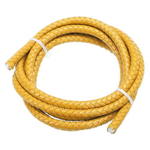 PATIKIL Rund Geflochtenes Lederband, 6mm Geflochtenes Echtes Lederband Schnur Seil Gefaltetes Lederstreifen für Schmuckherstellung Handwerk Halsketten Armbänder, Gelb (1.1Yards) von PATIKIL