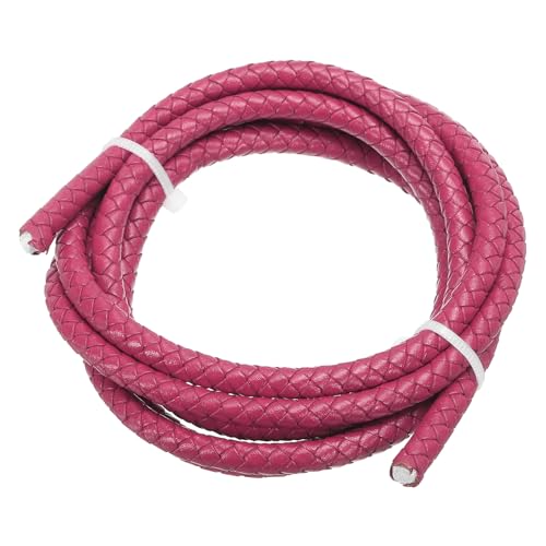 PATIKIL Rund Geflochtenes Lederband, 6mm Geflochtenes Echtes Lederband Schnur Seil Gefaltetes Lederstreifen für Schmuckherstellung Handwerk Halsketten Armbänder, Rosarot (1.1Yards) von PATIKIL