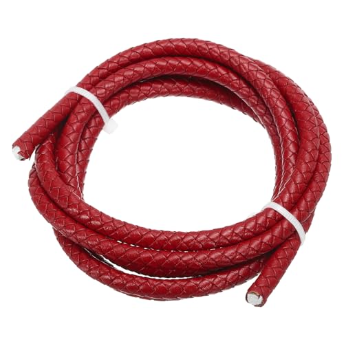 PATIKIL Rund Geflochtenes Lederband, 6mm Geflochtenes Echtes Lederband Schnur Seil Gefaltetes Lederstreifen für Schmuckherstellung Handwerk Halsketten Armbänder, Rot (1.1Yards) von PATIKIL