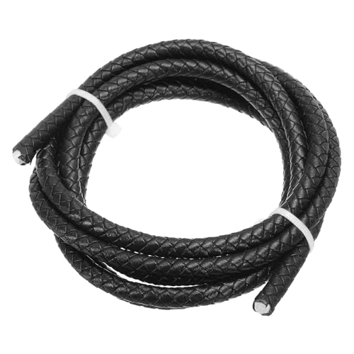 PATIKIL Rund Geflochtenes Lederband, 6mm Geflochtenes Echtes Lederband Schnur Seil Gefaltetes Lederstreifen für Schmuckherstellung Handwerk Halsketten Armbänder, Schwarz (1,1 Yards) von PATIKIL
