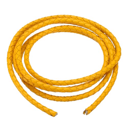 PATIKIL Rund geflochtener Lederband, 4mm rund geflochtenes Lederband Seil gefaltet für Handwerk Schmuckherstellung Halskette Armbänder, Gelb (1,1 Yards) von PATIKIL