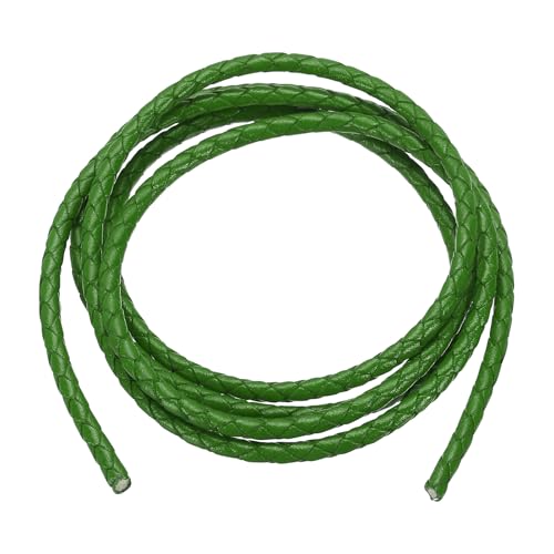 PATIKIL Rund geflochtener Lederband, 4mm rund geflochtenes Lederband Seil gefaltet für Handwerk Schmuckherstellung Halskette Armbänder, Grün (1,1 Yards) von PATIKIL