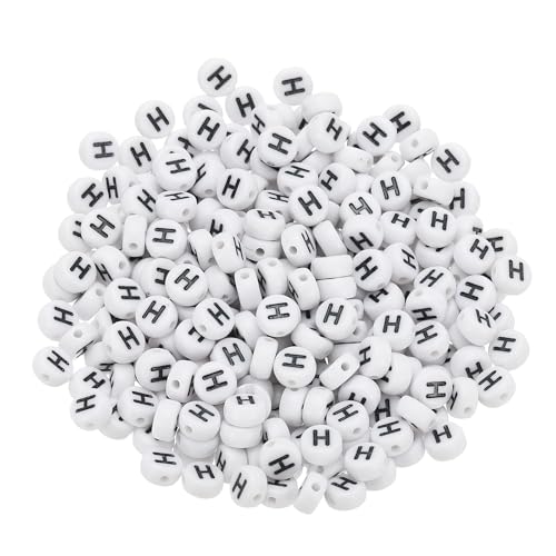 PATIKIL Runde Buchstabenperlen, 300 Stück Buchstabe H Acryl-Alphabetperlen Weiße Perlen Schwarze Buchstaben für die Schmuckherstellung Armbänder Herstellung Halsketten DIY, Schwarz von PATIKIL