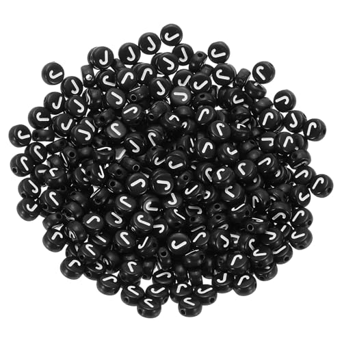 PATIKIL Runde Buchstabenperlen, 300 Stück Buchstabe J Acryl-Alphabetperlen Schwarze Perlen Weiße Buchstaben für die Schmuckherstellung Armbänder Halsketten DIY, Weiß von PATIKIL